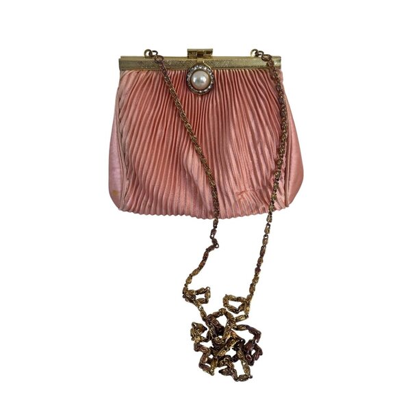 unbranded Handbags - Vintage Unbranded Womens Pink 80s Silk Gold Hardware Rhinestone Shoulder Bag S